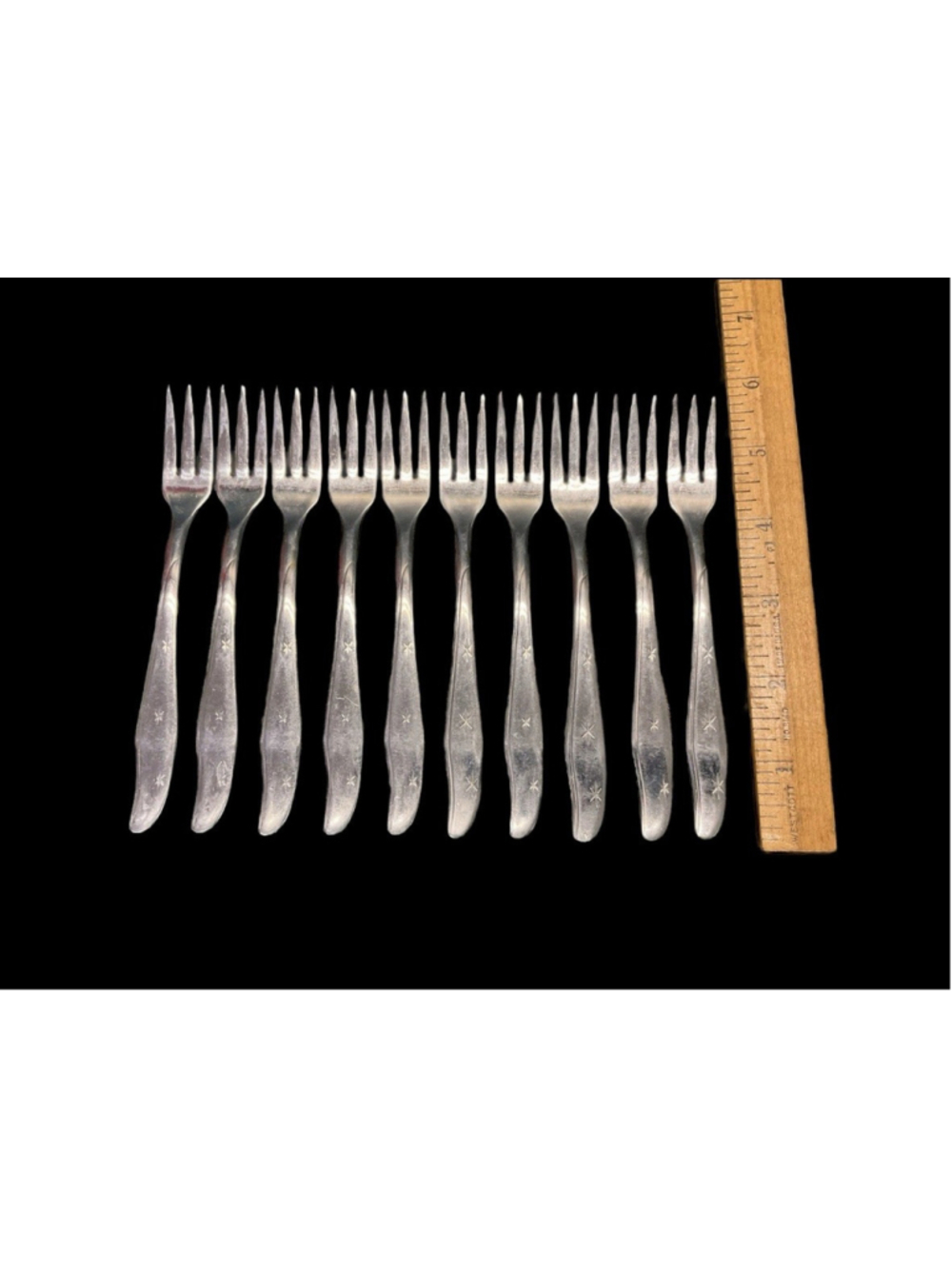 Set of 10 Mar-Crest Stainless Steel Cocktail Forks – USA – MCM Atomic Starburst